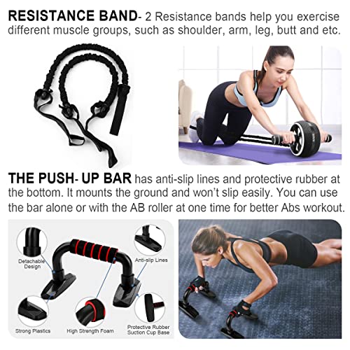 Ab Roller Wheel, 10-In-1 Ab Exercise Wheels Kit with Resistance Bands, Knee Mat, Jump Rope, Push-Up Bar - Home Gym Equipment for Men Women Core Strength & Abdominal Exercise - Image 7