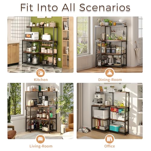 Adjustable Bakers Rack with Power Outlet,Coffee Bar Station with Led Lights,Microwave Stand with Storage,5-Tier Kitchen Shelf,Kitchen Storage Rack for Spices, Pots and Pans,Rustic Brown - Image 4