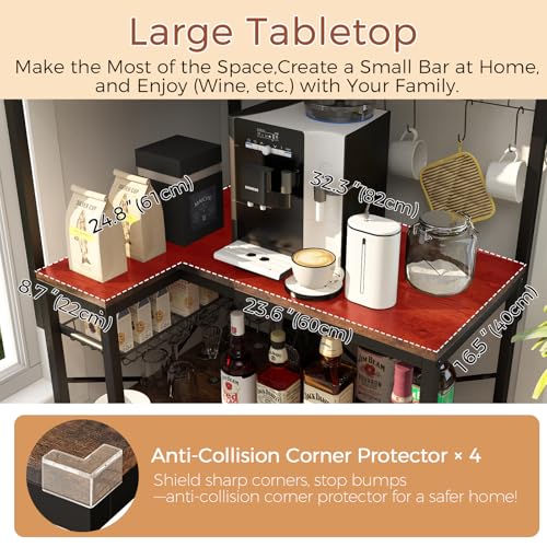 Adjustable Bakers Rack with Power Outlet,Coffee Bar Station with Led Lights,Microwave Stand with Storage,5-Tier Kitchen Shelf,Kitchen Storage Rack for Spices, Pots and Pans,Rustic Brown - Image 8