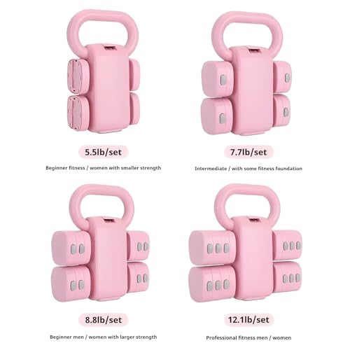 Adjustable Dumbbell Set of 2, 4 in 1 Free Weights for Women with Fast Adjustment, Home Gym & Outdoor Exercise Training, Includes 2.2lb 3.3lb 4.4lb 5.5lb Hand Weights, Compatible with Kettlebells - Image 6