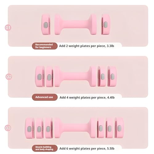 Adjustable Dumbbell Set of 2, 4 in 1 Free Weights for Women with Fast Adjustment, Home Gym & Outdoor Exercise Training, Includes 2.2lb 3.3lb 4.4lb 5.5lb Hand Weights, Compatible with Kettlebells - Image 7