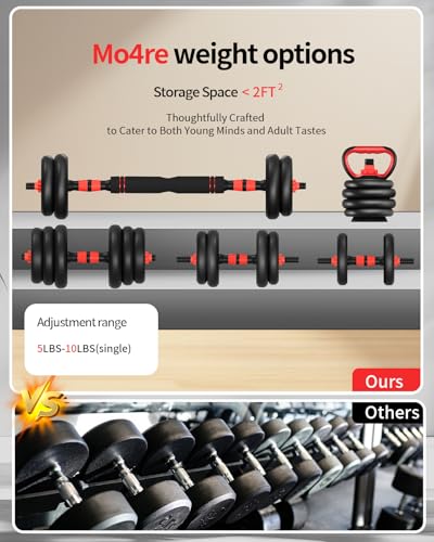 Adjustable Dumbbells,20/30/40/60/80lbs Free Weight Set with Connector, 4 in1 Dumbbells Set Used as Barbell/Kettlebells/Push up Stand, Fitness Workout Equipment for Home Gym for Youth,Women/Men - Image 6