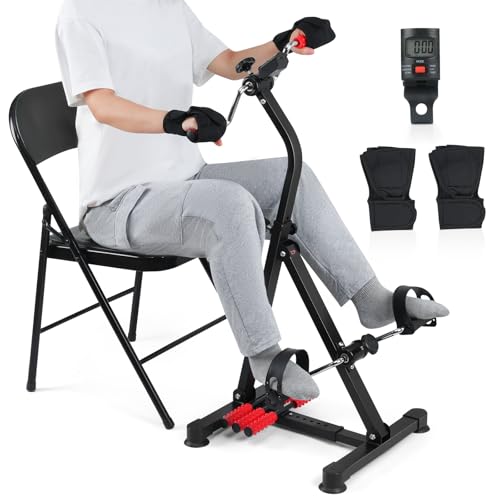 Adjustable Pedal Exerciser Bike for Seniors - Hand Arm Leg and Knee Therapy, Stroke Recovery, Portable Fitness Equipment for Total Body Workout - Great Gift for Elderly Rehab