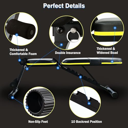 Adjustable Weight Bench, Foldable Workout Benches for Home Gym, 10 Backrest Position Exercise Bench for Strength Training, Upgraded Thickened Steel Support Max Capacity 700LBs - Image 6