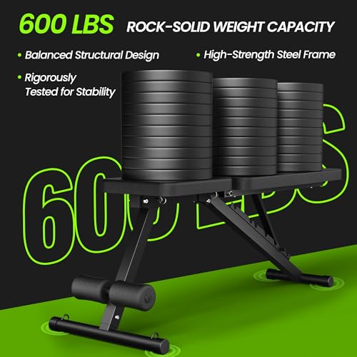 Adjustable Weight Bench for Home Gym, Foldable Workout Bench for Full Body Fitness Dumbbell Exercise, 600LBS Incline Decline Flat Bench with Resistance Bands for Strength Training - Image 3
