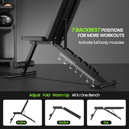 Adjustable Weight Bench for Home Gym, Foldable Workout Bench for Full Body Fitness Dumbbell Exercise, 600LBS Incline Decline Flat Bench with Resistance Bands for Strength Training - Image 4