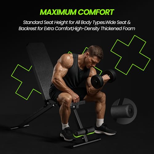 Adjustable Weight Bench for Home Gym, Foldable Workout Bench for Full Body Fitness Dumbbell Exercise, 600LBS Incline Decline Flat Bench with Resistance Bands for Strength Training - Image 5