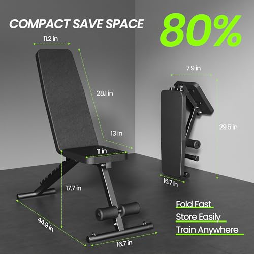 Adjustable Weight Bench for Home Gym, Foldable Workout Bench for Full Body Fitness Dumbbell Exercise, 600LBS Incline Decline Flat Bench with Resistance Bands for Strength Training - Image 7