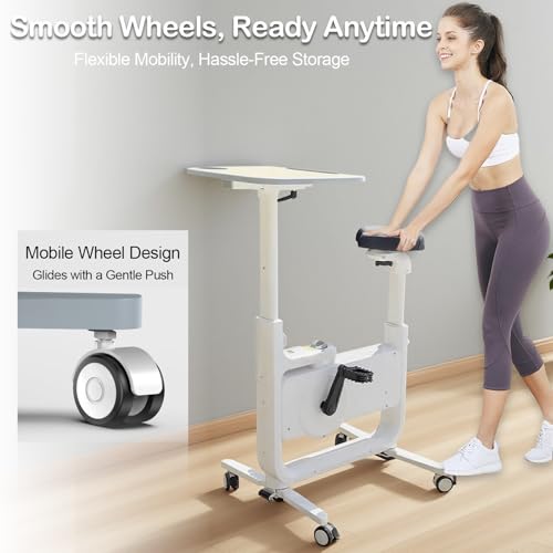 All-in-one Exercise Bike, Foldable Under Desk Bike,300LBS Heavy Duty for Work From Home Spin Bike with Adjustable Resistance/LCD Display/Seat/Desktop,Portable Stationary Bikes for Home - Image 5