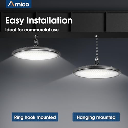 Amico 200W 10 Pack UFO LED High Bay Light 28,000lm 5000K LED High Bay Lights with UL Listed US Hook 5' Cable Alternative to 650W MH/HPS for Gym Factory Barn Warehouse - Image 7