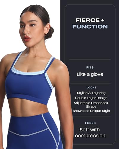 Aoxjox Women's Workout Sports Bras Takes Two Bra High Impact Training Fitness Running Yoga Crop Tank - Image 4