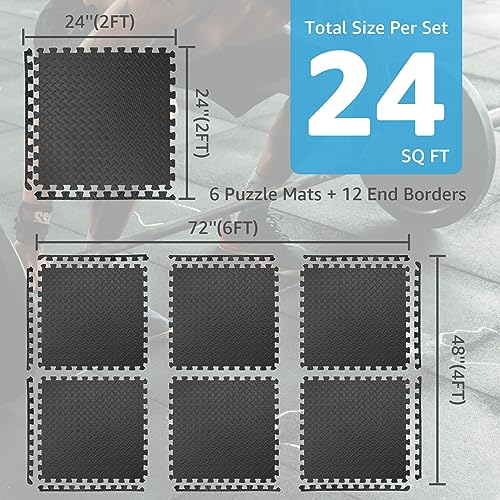 Art3d Eva Puzzle Exercise Mats, 24"x24" x 1/2” Thick Foam Interlocking Tiles for Gyms, Flooring, Workout, Gym Equipments, Pack of 6 - Image 3