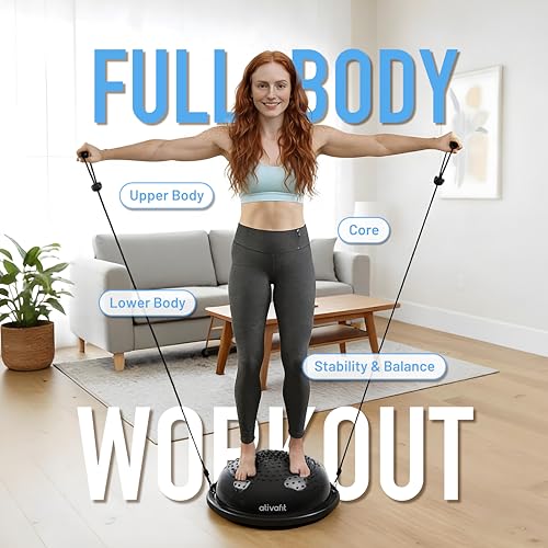 Ativafit Balance Ball Half Exercise Ball Balance Trainer Inflatable Yoga Ball for Home Gym Workouts Core Strength Fitness Half Ball with Resistance Bands, Pump, Support to 660 lbs - Image 3