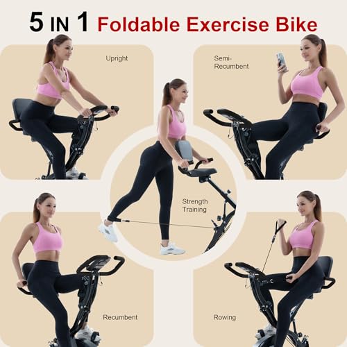 BARWING Stationary Exercise Bike for Home Workout, 5 IN 1 Foldable Indoor Cycling Bike for Seniors, 350LB Capacity, 16-Level Magnetic Resistance, Seat Backrest Adjustments - Image 6