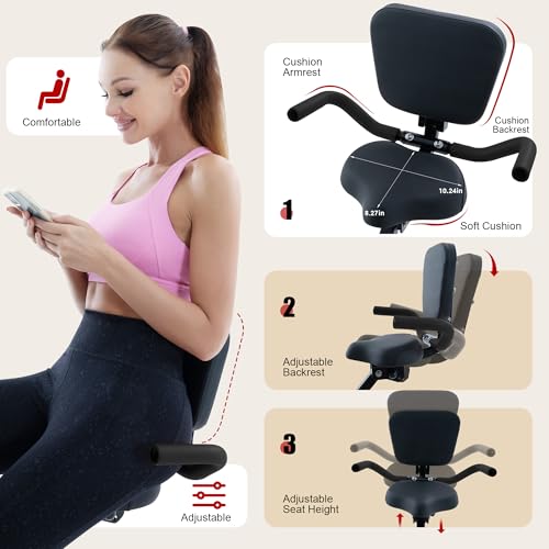 BARWING Stationary Exercise Bike for Home Workout, 5 IN 1 Foldable Indoor Cycling Bike for Seniors, 350LB Capacity, 16-Level Magnetic Resistance, Seat Backrest Adjustments - Image 7