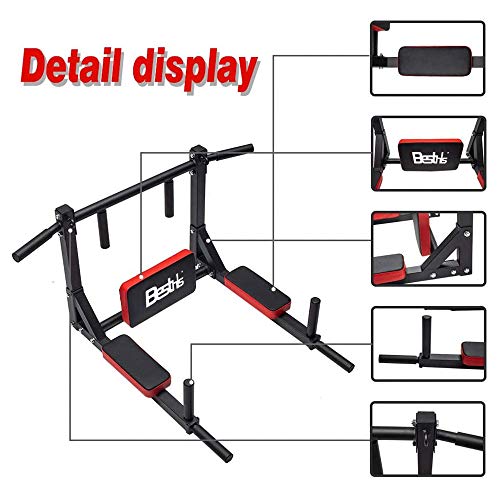 BESTHLS Wall Mounted Pull Up Bar and Dip Station, Heavy Duty Wall Mount Pull-up Chin Up Bar Multifunctional Home Gym Workout Indoor Exercise Equipment Support to 440 Lbs - Image 5