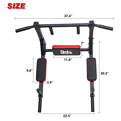 BESTHLS Wall Mounted Pull Up Bar and Dip Station, Heavy Duty Wall Mount Pull-up Chin Up Bar Multifunctional Home Gym Workout Indoor Exercise Equipment Support to 440 Lbs - Image 6