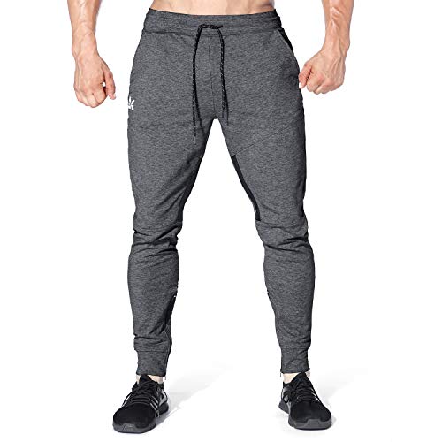 BROKIG Men Fitted Gym Sweatpants,Casual Slim Workout Jogger Pants with Zipper Pocket Bodybuilding Athletic Tapered Pants - Image 3