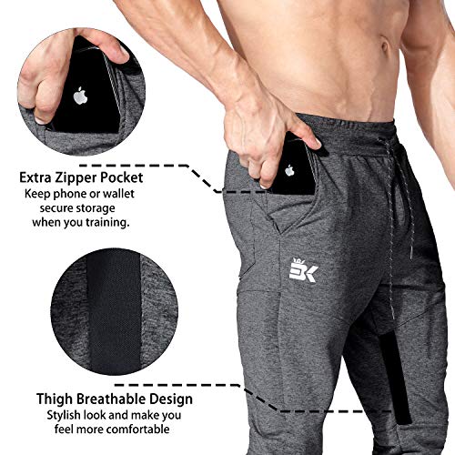 BROKIG Men Fitted Gym Sweatpants,Casual Slim Workout Jogger Pants with Zipper Pocket Bodybuilding Athletic Tapered Pants - Image 4