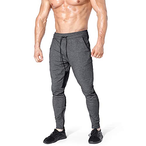 BROKIG Men Fitted Gym Sweatpants,Casual Slim Workout Jogger Pants with Zipper Pocket Bodybuilding Athletic Tapered Pants - Image 6