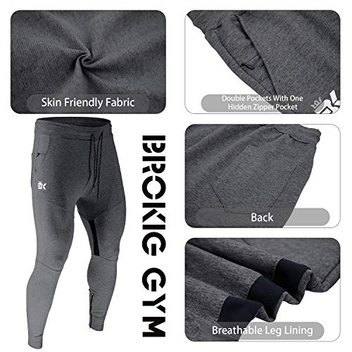 BROKIG Men Fitted Gym Sweatpants,Casual Slim Workout Jogger Pants with Zipper Pocket Bodybuilding Athletic Tapered Pants - Image 7