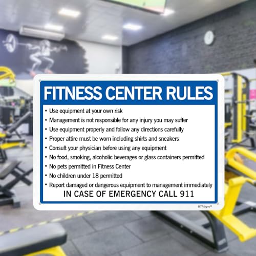 BTFSigns 8" x 12" Aluminum Sign Fitness Center Rules - Warning Metal Sign for GYM Indoor Outdoor - Image 5