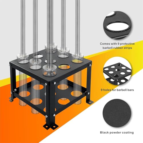 Barbell Holder Vertical Storage Rack, Heavy Duty Floor Stand Barbell Storage Rack, 9 Barbells Olympic Barbell Holder, Barbell Rack Stand Fit 2-inch Olympic Bars Olympic Bars, Curl Bars, Triceps Bars - Image 4