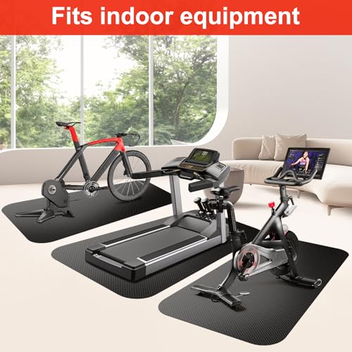 Bike Mat, Exercise Mat for Carpet & Hardwood Floors, Cushioned, Black - Image 4