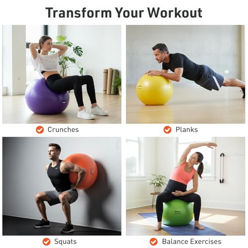 Body Sport Exercise Ball with Pump for Home, Gym, Balance, Stability, Pilates, Core Strength, Stretching, Yoga, Fitness Facilities, Desk Chairs - Image 3