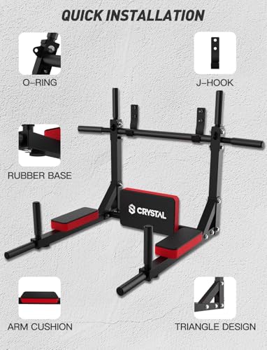 CRYSTAL FIT Multifunctional Wall Mounted Pull Up Bar, Chin Up Bar and Dip Station, Heavy Duty Steel Supports to 440 Lbs, Home Gym Workout Indoor Power Tower Set Training Equipment Fitness - Image 5