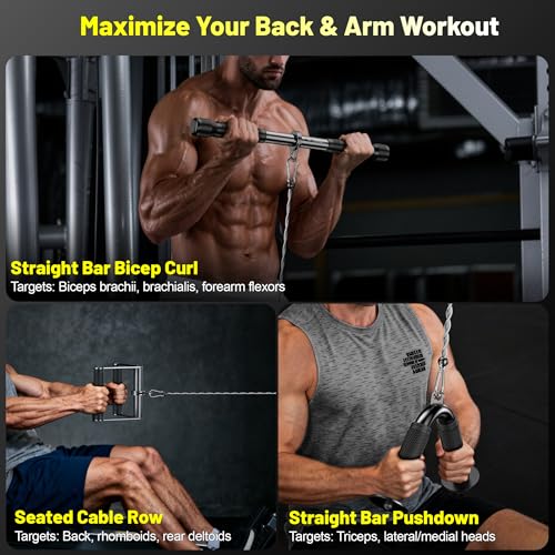 Cable Attachments for Gym, LAT Pulldown & Cable Machine Attachment Set: V-Shaped Bar, Rotating Straight Bar, V Rotation Handle, Nylon Tricep Rope, Ankle Straps & Handles, Home Gym - Image 3