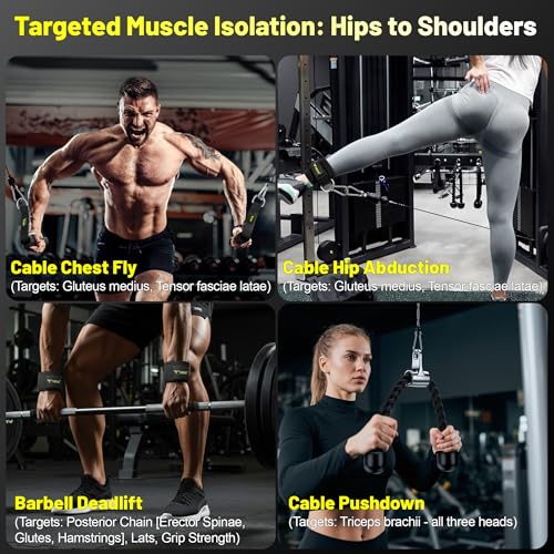 Cable Attachments for Gym, LAT Pulldown & Cable Machine Attachment Set: V-Shaped Bar, Rotating Straight Bar, V Rotation Handle, Nylon Tricep Rope, Ankle Straps & Handles, Home Gym - Image 5