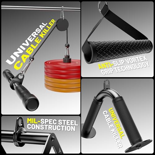 Cable Attachments for Gym, LAT Pulldown & Cable Machine Attachment Set: V-Shaped Bar, Rotating Straight Bar, V Rotation Handle, Nylon Tricep Rope, Ankle Straps & Handles, Home Gym - Image 6