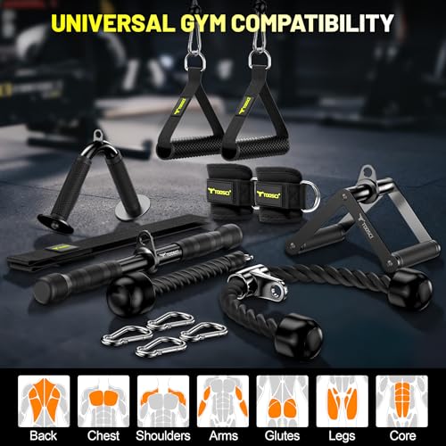 Cable Attachments for Gym, LAT Pulldown & Cable Machine Attachment Set: V-Shaped Bar, Rotating Straight Bar, V Rotation Handle, Nylon Tricep Rope, Ankle Straps & Handles, Home Gym - Image 7