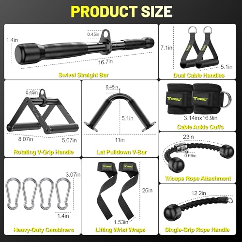 Cable Attachments for Gym, LAT Pulldown & Cable Machine Attachment Set: V-Shaped Bar, Rotating Straight Bar, V Rotation Handle, Nylon Tricep Rope, Ankle Straps & Handles, Home Gym - Image 8