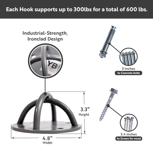 Ceiling Hooks - Industrial Strength Hold Up to 600 lbs, Includes Anchors & Bolts Yoga Starter Set - Suitable for Gym Rings, Suspensions, Indoor/Outdoor Use - Image 7