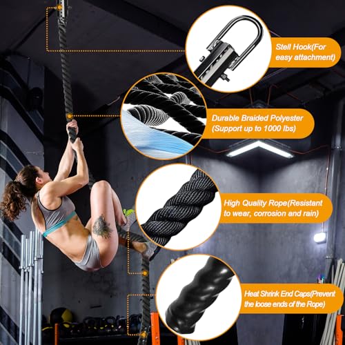 Climbing Rope 1.5 Inch Diameter 10/15 / 20/30 Feet Length Gym Climbing Rope for Workout Fitness & Strength Training, Gym Rope, Exercise Climbing Rope in Black for Adults Outdoor & Indoor - Image 4