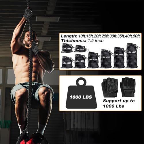 Climbing Rope 1.5 Inch Diameter 10/15 / 20/30 Feet Length Gym Climbing Rope for Workout Fitness & Strength Training, Gym Rope, Exercise Climbing Rope in Black for Adults Outdoor & Indoor - Image 6