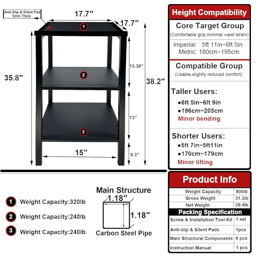 Commercial Heavy Duty Adjustable Dumbbell Stand & Kettlebell Stand, Adjustable Dumbbell Weight Rack, Kettlebell Storage Rack, Weight Rack for Garage/Home Gym/Commercial with Non-Slip Base, Anti-Tip Safety & Space-Saving Design, Weight Capacity 500/600/800 lbs - Image 7