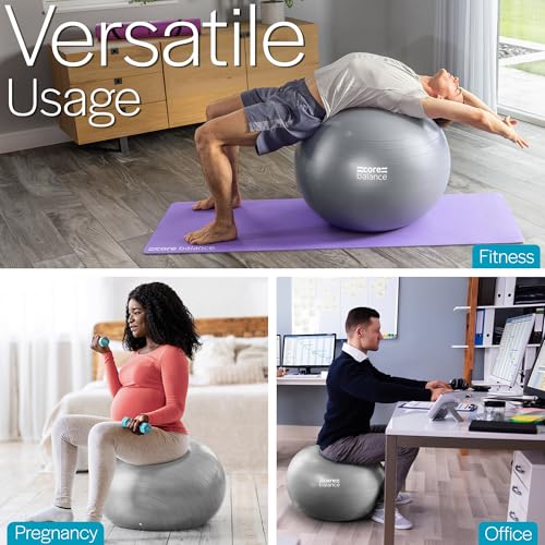 Core Balance Exercise Ball, Stability Ball for Yoga, Pilates and Fitness, Gym Ball for Home Gym and Office Chair, Training, Physical Therapy, Anti Burst, Pump Included, 55cm 65cm 75cm 85cm - Image 4