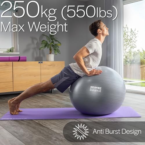 Core Balance Exercise Ball, Stability Ball for Yoga, Pilates and Fitness, Gym Ball for Home Gym and Office Chair, Training, Physical Therapy, Anti Burst, Pump Included, 55cm 65cm 75cm 85cm - Image 5