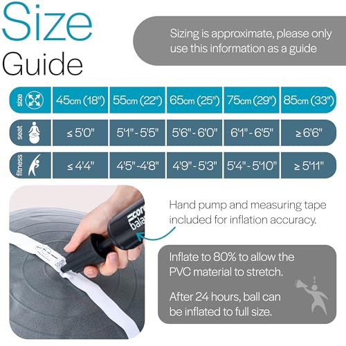 Core Balance Exercise Ball, Stability Ball for Yoga, Pilates and Fitness, Gym Ball for Home Gym and Office Chair, Training, Physical Therapy, Anti Burst, Pump Included, 55cm 65cm 75cm 85cm - Image 6