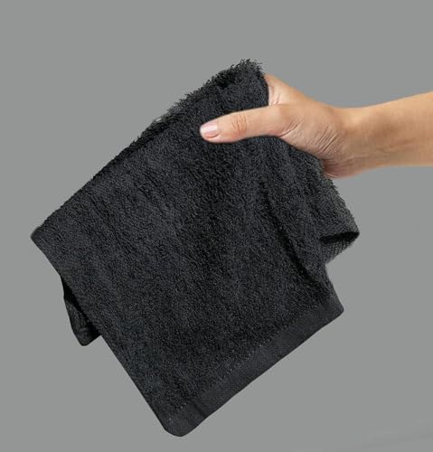 Cotton Washcloths Pack of 50, Size 12x12, Commercial Grade, Absorbent, Soft, Multipurpose Towels for Face, Gym, Kitchen, Hotel, Spa Reusable Fingertip Towels (Black) - Image 3