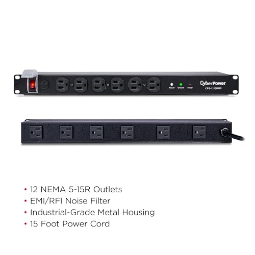 CyberPower CPS1215RMS Surge Protector, 120V/15A, 12 Outlets, 15 ft Power Cord, 1U Rackmount - Image 4