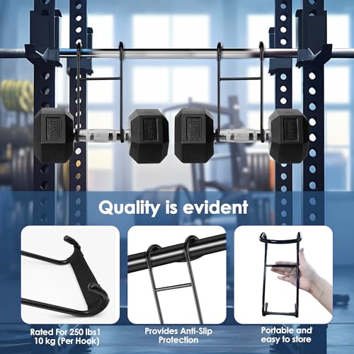 Dumbbell Spotter Hooks, 2-Pack Upgraded 250 lbs Heavy Duty Rack Attachments for Bench Press, Chest & Shoulder Workouts, Safety Hangers with Wrist Straps - Image 7