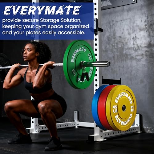 EVERYMATE Power Rack & Squat Rack Attachments Olympic Weight Plate Holder – Fits 2x2,2.3x2.3,3x3 Inch Tubes, 1" or 5/8" Hole – Bumper Plate Storage - Image 7