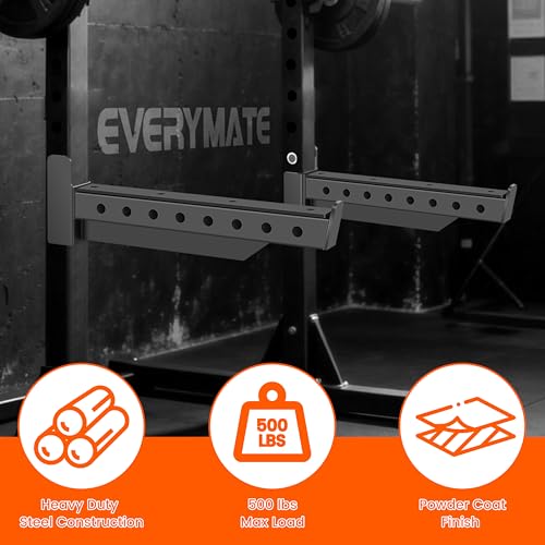 EVERYMATE Safety Spotter Arms, Fits 2"x2" & 3"x3" Power Racks, Heavy Duty 600LBS Capacity Barbell Squat Rack Safety Bars with Rubber Pads for Home/Garage Gym Strength Training - Image 5
