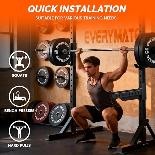 EVERYMATE Safety Spotter Arms, Fits 2"x2" & 3"x3" Power Racks, Heavy Duty 600LBS Capacity Barbell Squat Rack Safety Bars with Rubber Pads for Home/Garage Gym Strength Training - Image 7