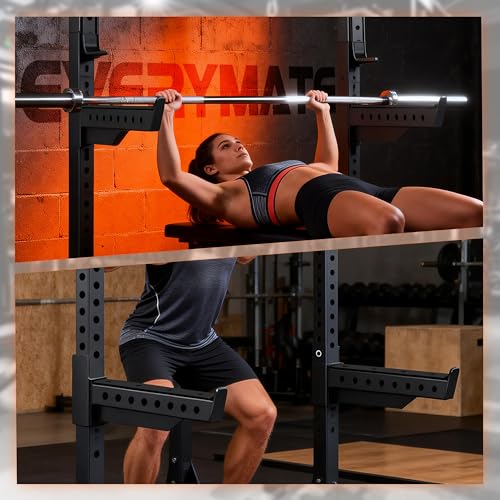 EVERYMATE Safety Spotter Arms, Fits 2"x2" & 3"x3" Power Racks, Heavy Duty 600LBS Capacity Barbell Squat Rack Safety Bars with Rubber Pads for Home/Garage Gym Strength Training - Image 8