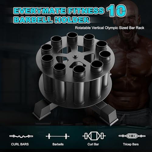 EVERYMATE Vertical Barbell Holder : Rotatable Barbell Holder Floor Stand, Heavy Duty Barbell Rack Stand Fit 2-Inch Olympic Bars, Curl Bars, Triceps Bars Home Gym Organizer Barbell Storage - Image 7